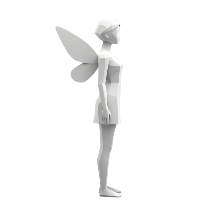 Low Poly Standing Fairy STL with Elegant Wings and Graceful Side Profile