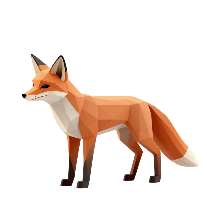 Low Poly Standing Fox STL Sculpture with Faceted Geometric Form