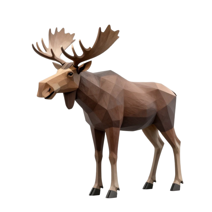 Low Poly Standing Moose STL with Faceted Antlers and Clean Geometric Silhouette