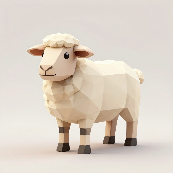 Low Poly Standing Sheep STL Model with Stylized Geometric Form