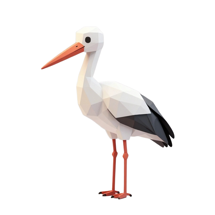 Low Poly Standing Stork STL Sculpture with Elegant Beak and Minimal Geometric Form