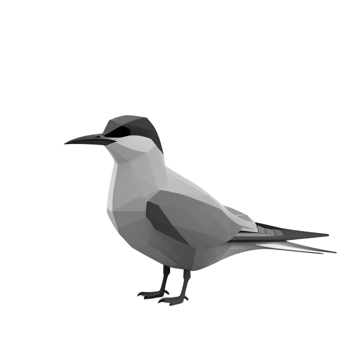 Low Poly Standing Tern Bird STL Sculpture with Clean Geometric Silhouette