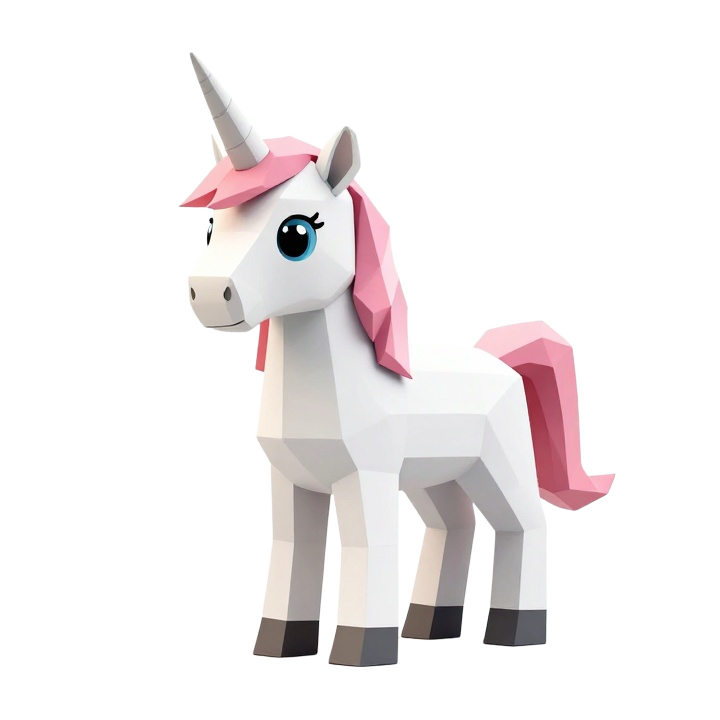 Low Poly Standing Unicorn STL Figurine with Cute Geometric Toy-Like Design
