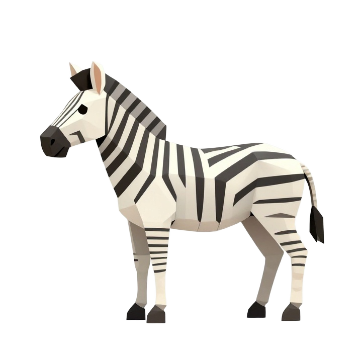 Low Poly Standing Zebra STL Model with Clean Side Profile and Modern Minimal Style