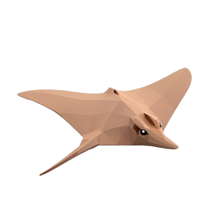 Low Poly Stingray STL Sculpture with Elegant Diamond Body and Long Curved Tail