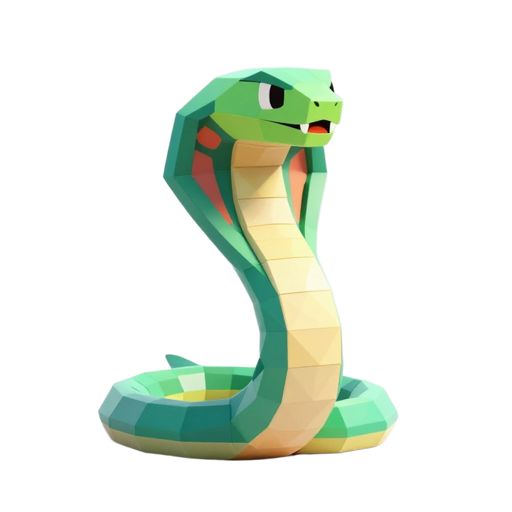 Low Poly Stylized Cobra STL with Raised Hood and Coiled Heroic Pose