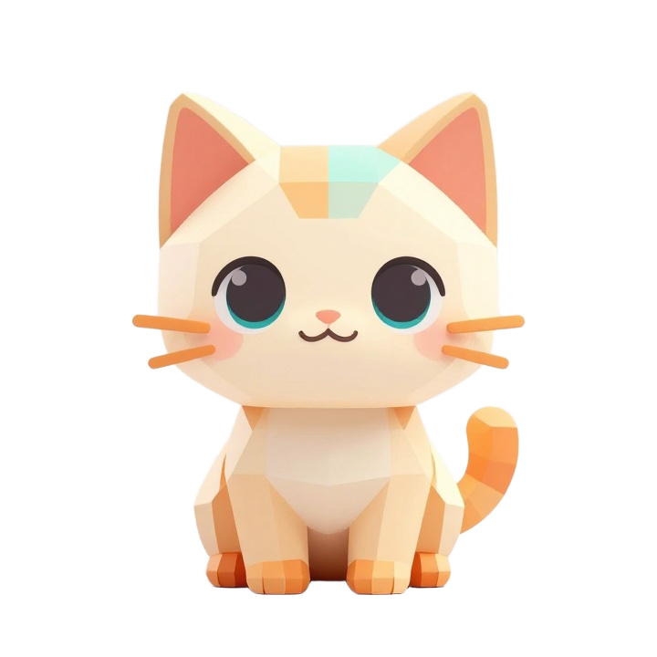 Low Poly Stylized Kitten STL in Calm Three-Quarter Pose