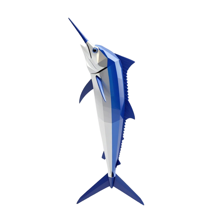 Low Poly Stylized Marlin Collectible STL with Front-Facing Symmetrical Display Pose