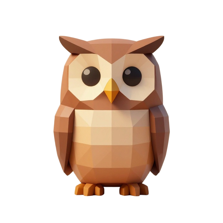 Low Poly Stylized Owl STL Figure with Front Facing Symmetrical Pose
