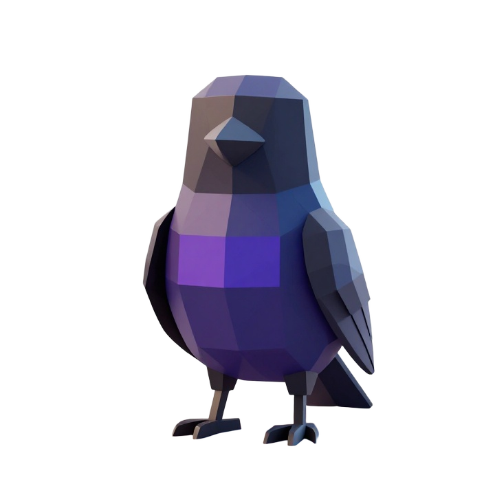 Low Poly Stylized Starling STL Figure in Upright Front View