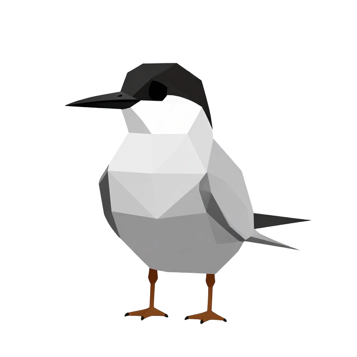 Low Poly Tern Bird STL with Front View Pose and Clean Geometric Silhouette