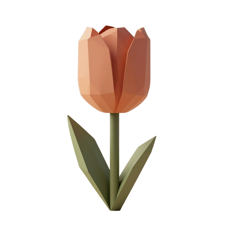 Low Poly Tulip STL Sculpture in Upright Side View