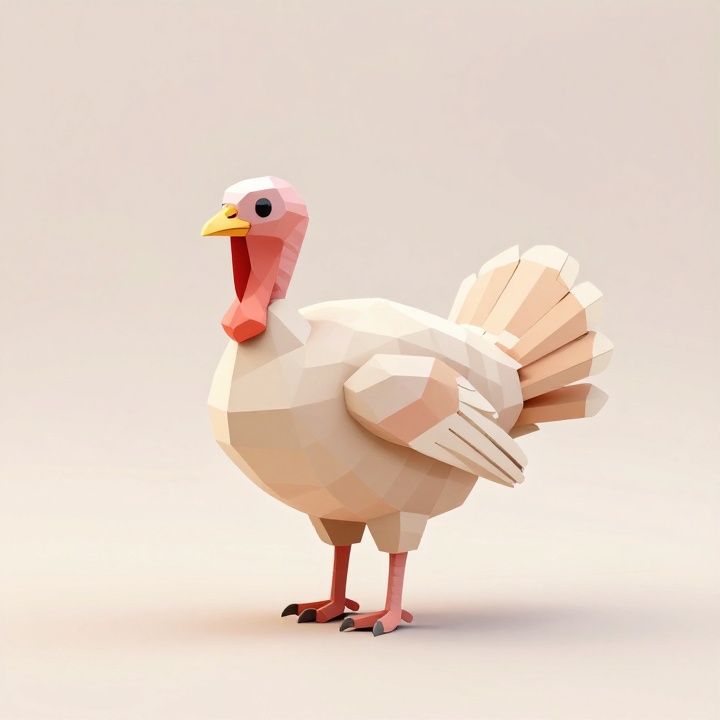 Low Poly Turkey STL Model in Calm Side Pose with Elegant Tail Feathers
