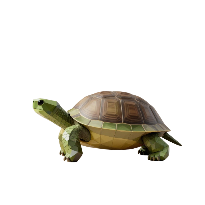 Low Poly Turtle STL Sculpture in Upright Side View with Crisp Geometric Shell Details