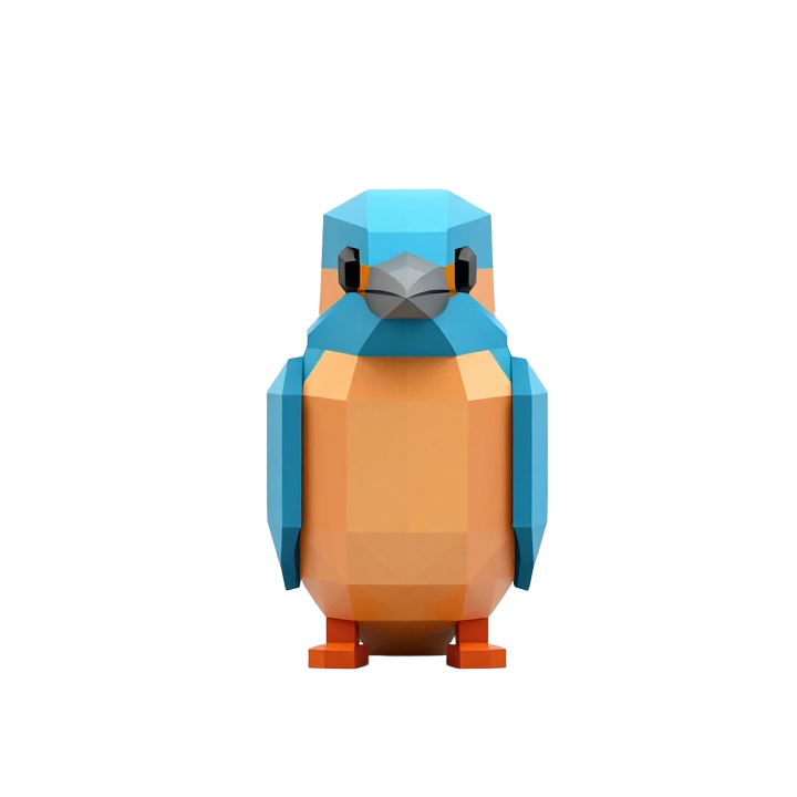 Low Poly Upright Kingfisher STL Sculpture with Clean Angular Facets