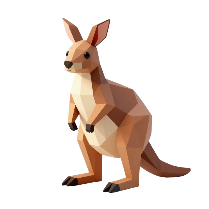 Low Poly Wallaby STL in Graceful Alert Standing Pose