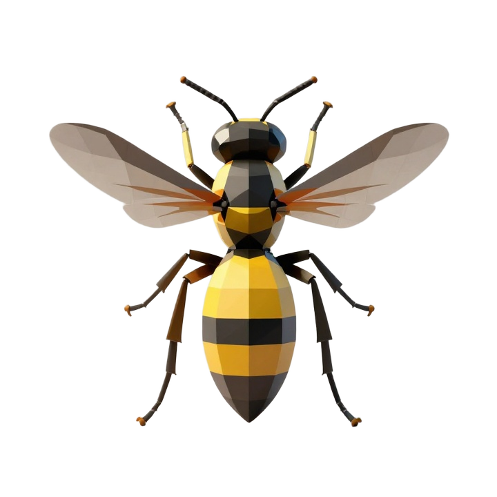 Low Poly Wasp STL Sculpture with Folded Wings and Sharp Faceted Form