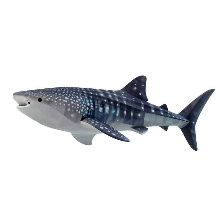 Low Poly Whale Shark STL Sculpture in a Calm Angled Pose