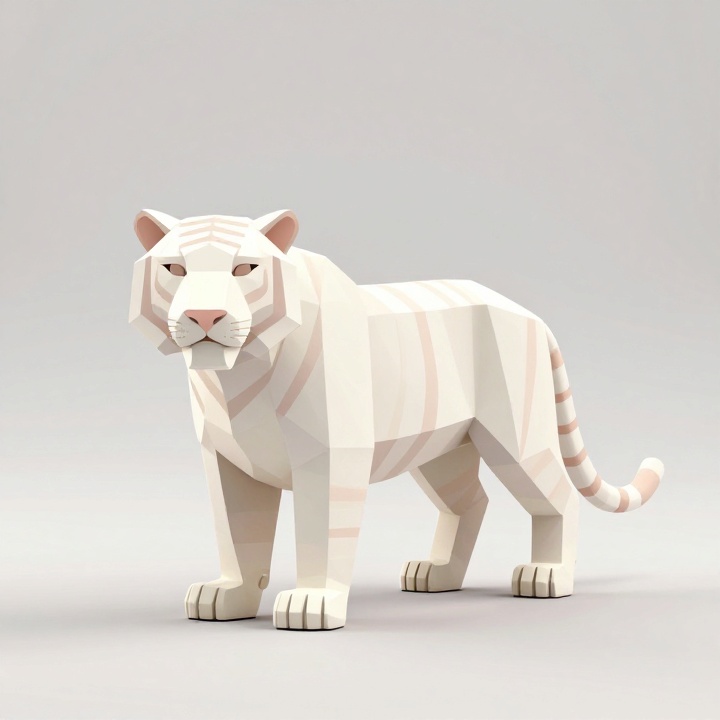 Low Poly White Tiger Standing STL Model for Modern Decorative Display