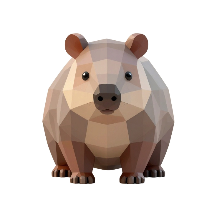 Low Poly Wombat STL Figure Standing Front View in Clean Geometric Style