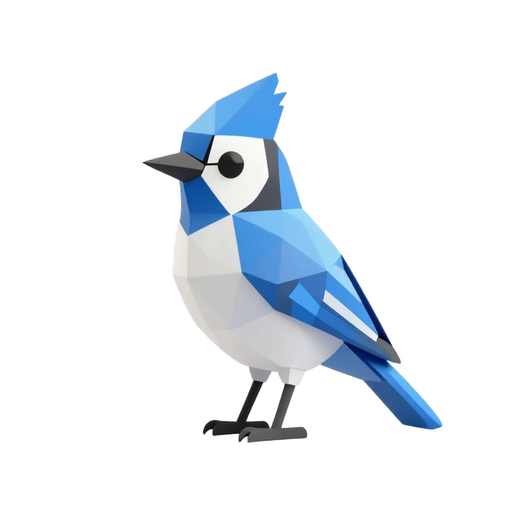 Minimalist Low Poly Blue Jay STL Model in Elegant Modern Pose
