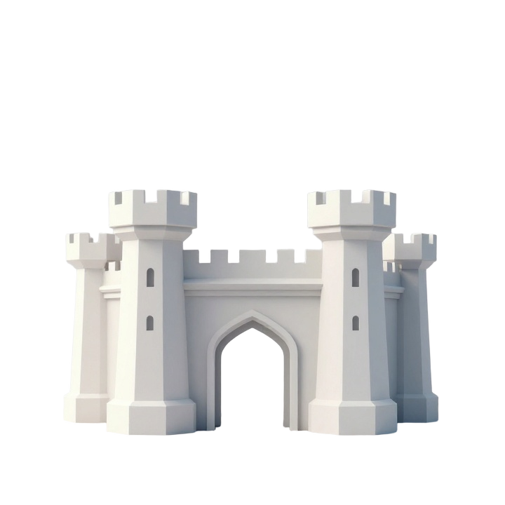 Ornamental Low Poly Castle STL with Symmetrical Towers and Arched Gate