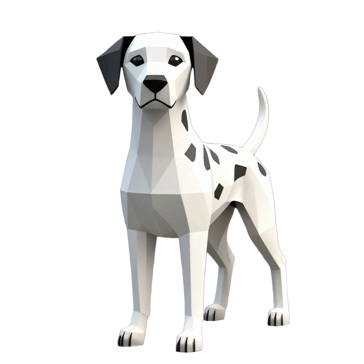 Ornamental Low Poly Dalmatian STL Figure, Front Pose Decorative Dog Sculpture