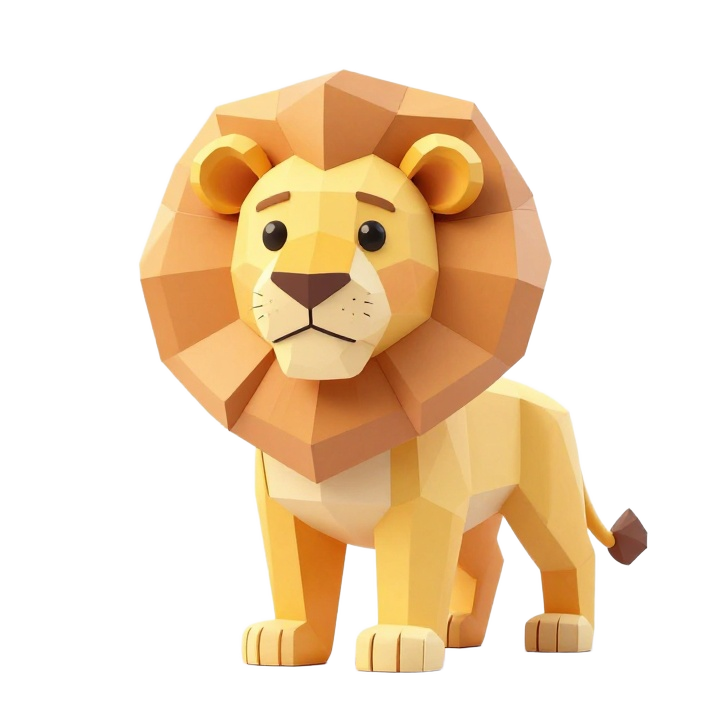 Pastel Low Poly Lion Figurine in Three-Quarter Pose STL for 3D Printing