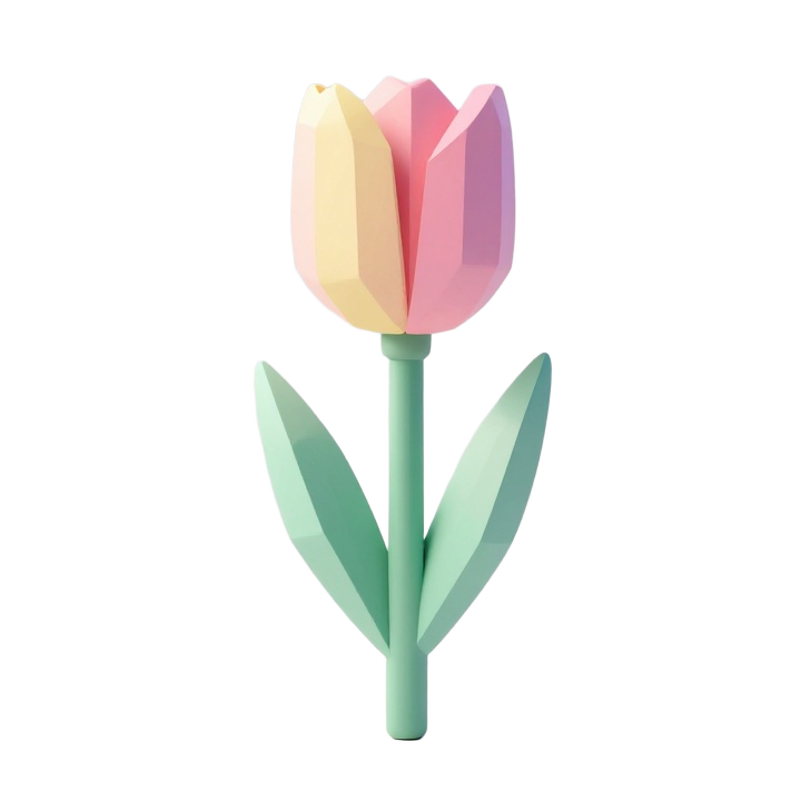 Pastel Low Poly Tulip STL with Graceful Upright Stem