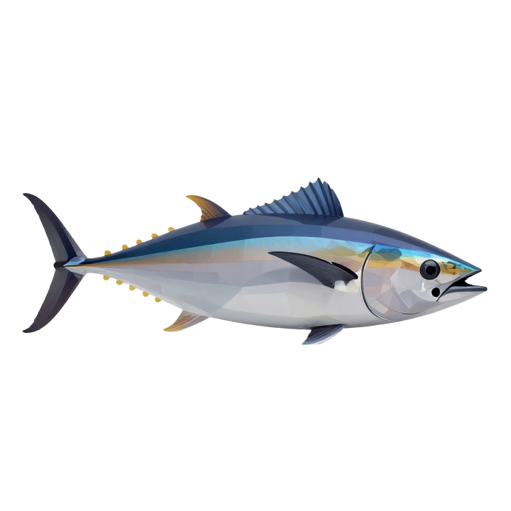 Premium Low Poly Tuna STL Model in Sleek Angled Display Pose