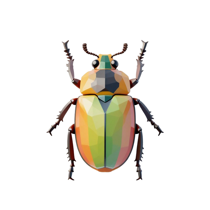 Stylized Low Poly Beetle STL with Upright Pose and Faceted Geometric Shell