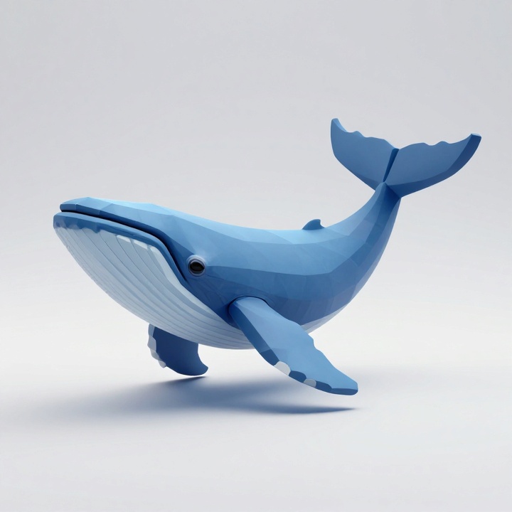 Stylized Low Poly Blue Whale STL Sculpture in Calm Angled Pose