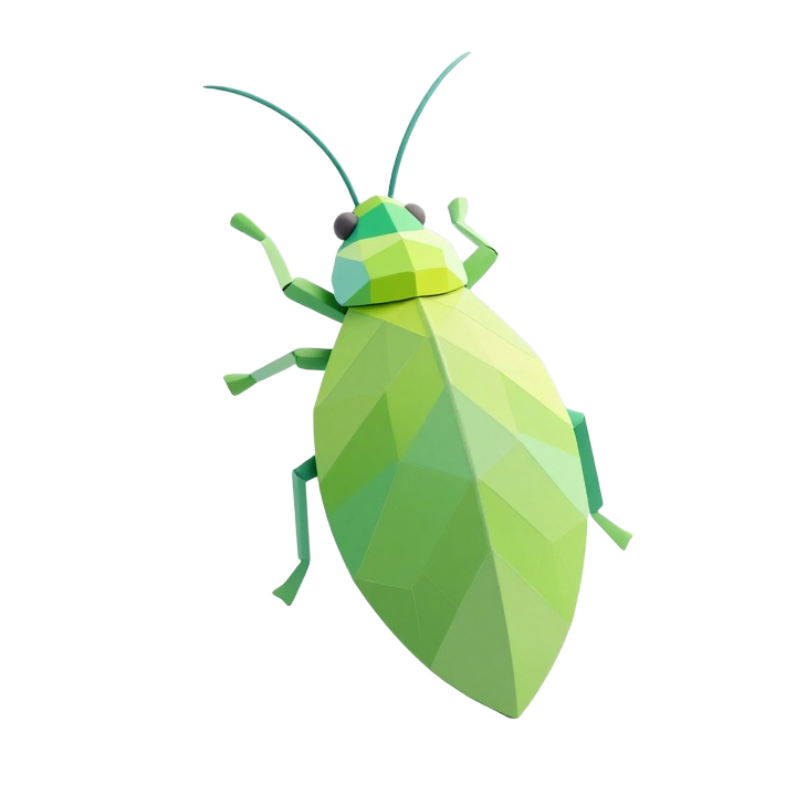 Stylized Low Poly Leaf Insect STL Sculpture with Faceted Botanical Body