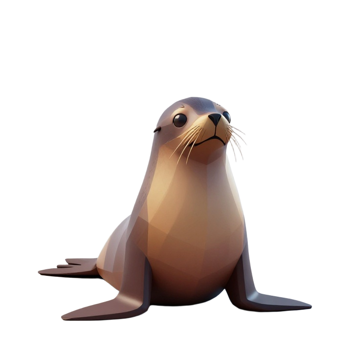Stylized Low Poly Sea Lion STL in Calm Three-Quarter Pose